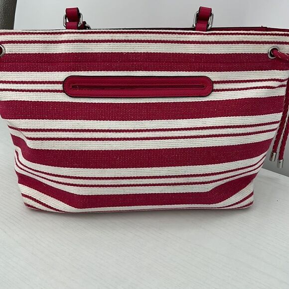 Dana Buchman raspberry striped shoulder bag - Picture 5 of 5